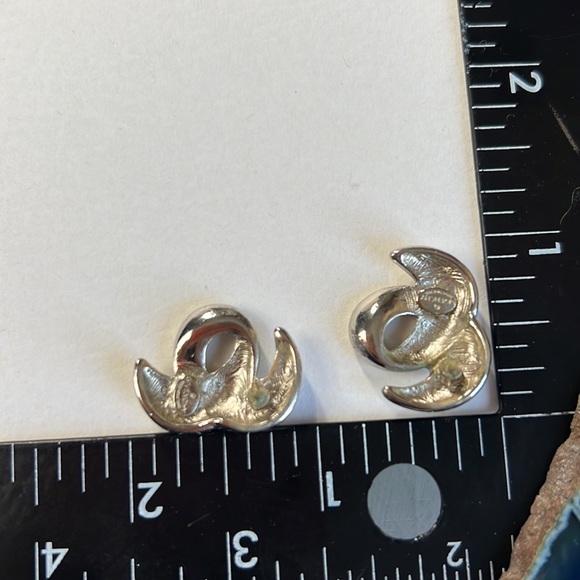 GIVENCHY Logo Silver Tone Metal Earrings Stud Vintage Chunky Wave authentic - Picture 9 of 12